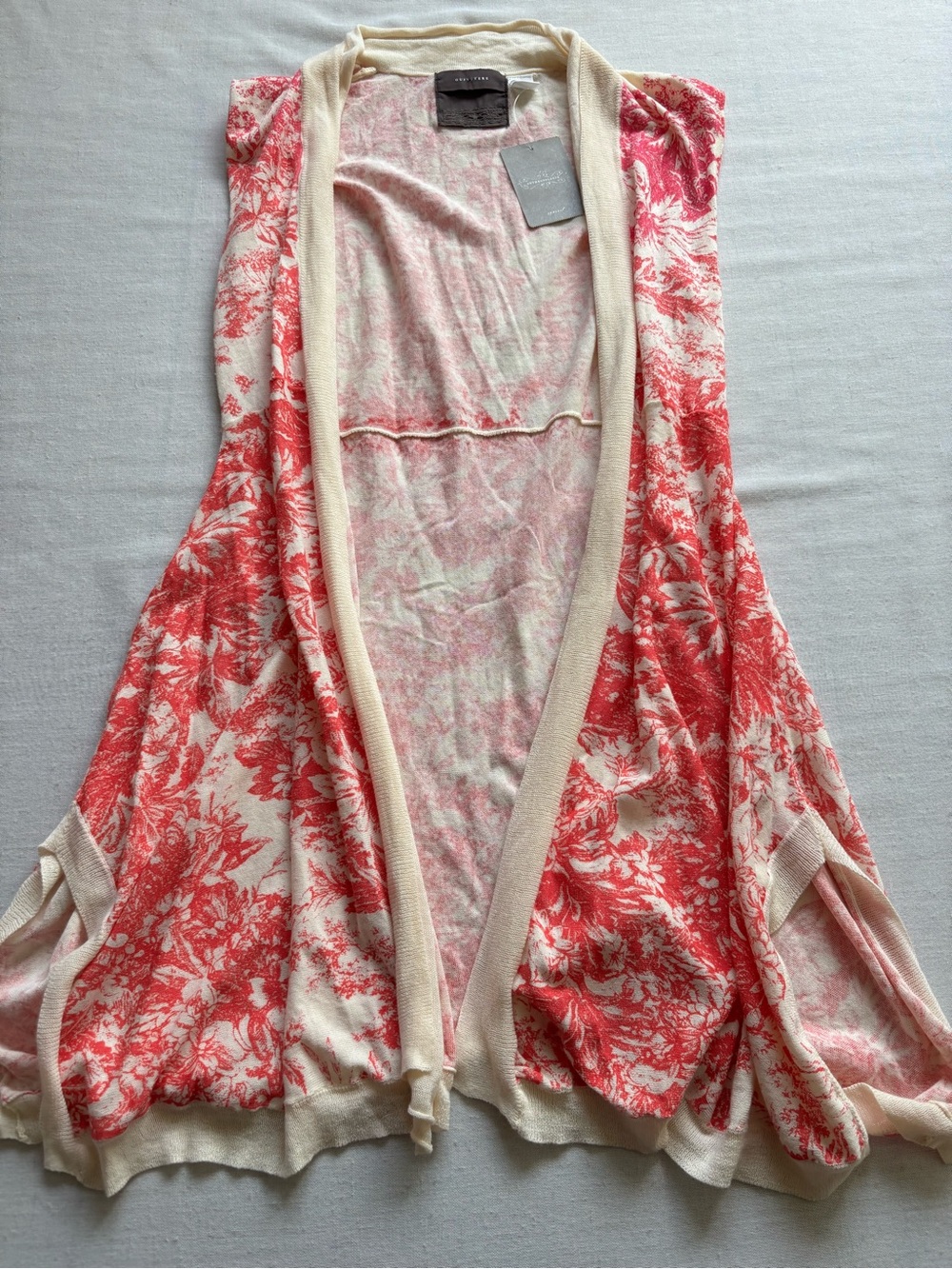 NWT Anthropologie Guinevere Floral Open Front Cardigan Pink Rose Cotton Size S